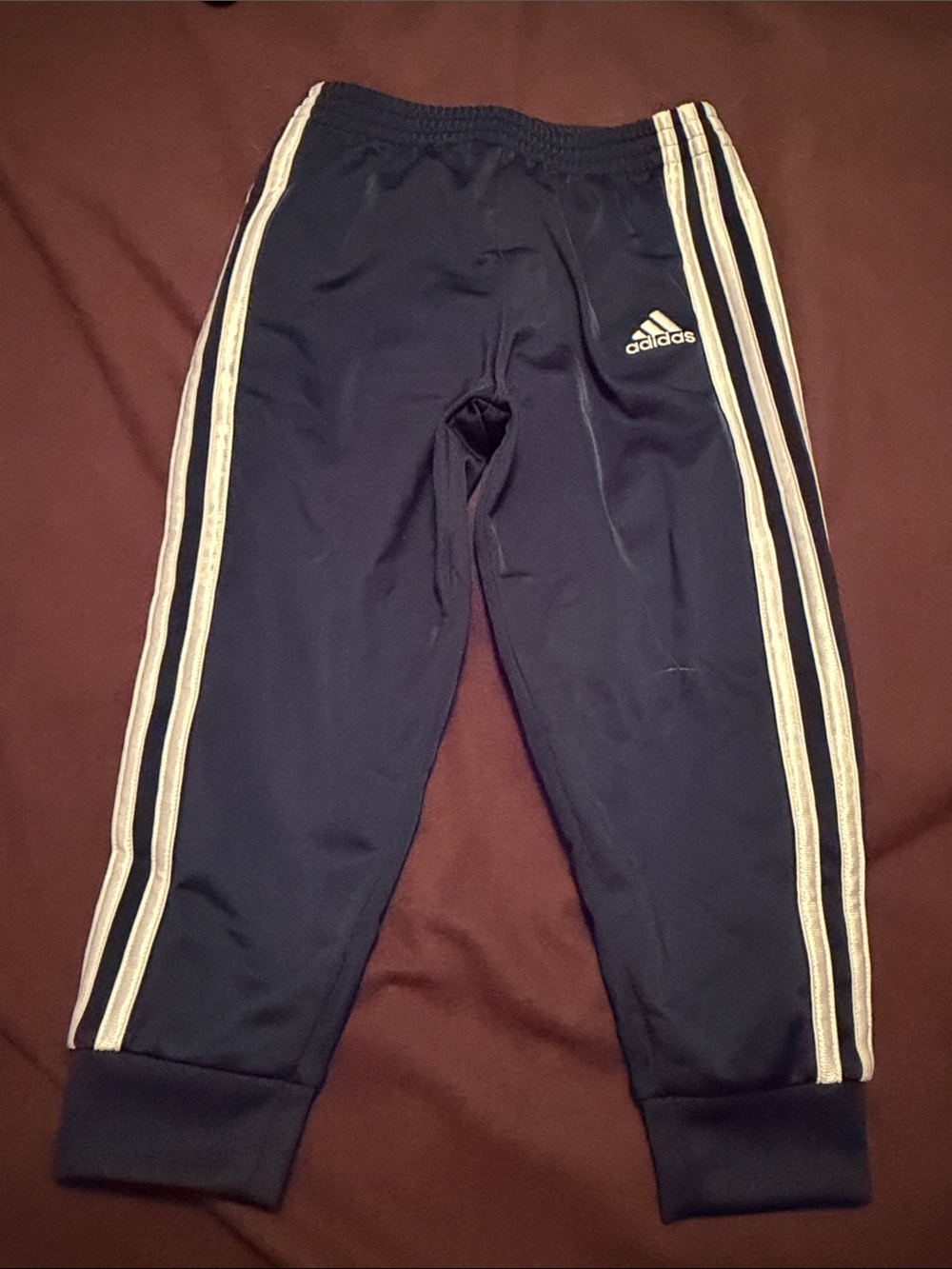 Adidas Toddler Navy Track Pants with White Three-Stripes